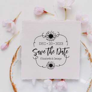 Elegant Daisy Save the Date Wedding Rubber Stamp