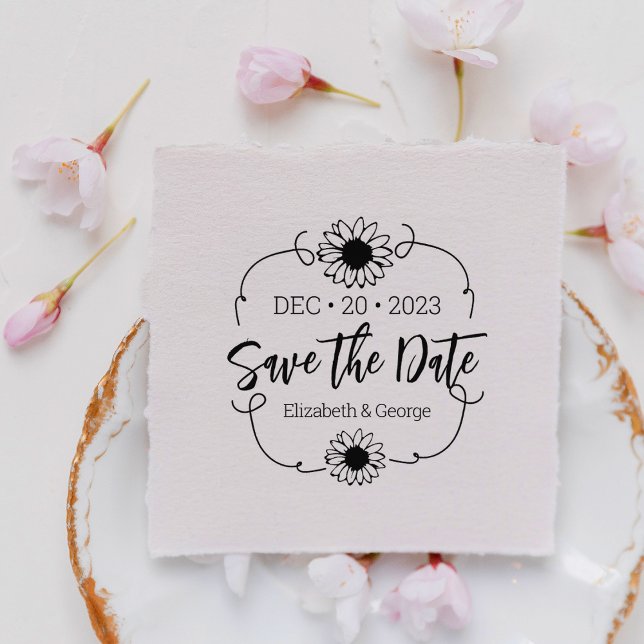 Elegant Daisy Save the Date Wedding  Rubber Stamp (Creator Uploaded)