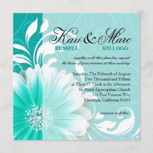 Elegant Daisy Scroll Flourish   turquoise Invitation