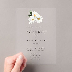 Elegant Daisy Watercolor Minimalist Wedding Acrylic Invitations