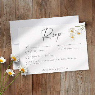 Elegant Daisy Watercolor Minimalist Wedding QR RSVP Card