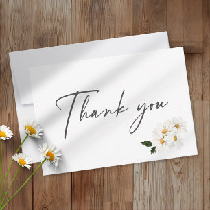 Elegant Daisy Watercolor Minimalist Wedding Thank You Card