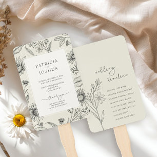 Elegant Daisy Wildflower Wedding Program Hand Fan