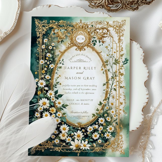 Elegant Daisy with Faux Gold Details Wedding Invitation (Creator Uploaded)