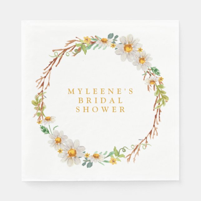 Elegant Daisy Wreath Bridal Shower Napkin (Front)