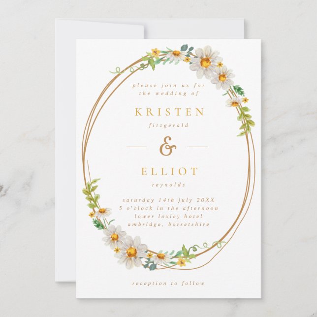 Elegant Daisy Wreath Yellow & White Wedding Invita Invitation (Front)