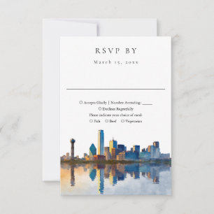 Elegant Dallas Skyline Watercolor Wedding RSVP Card