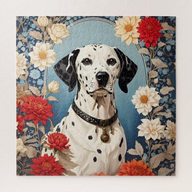 Elegant Dalmatian with Dahlia Flowers Jigsaw Puzzle (Vertical)