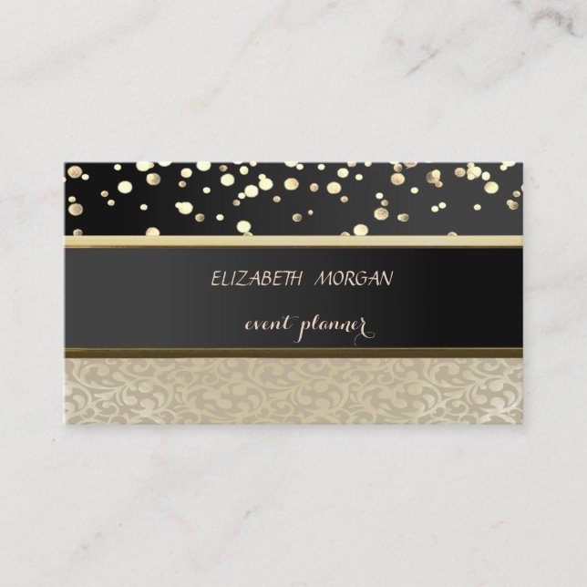Elegant ,Damas,Black,Gold Confetti Business Card (Front)