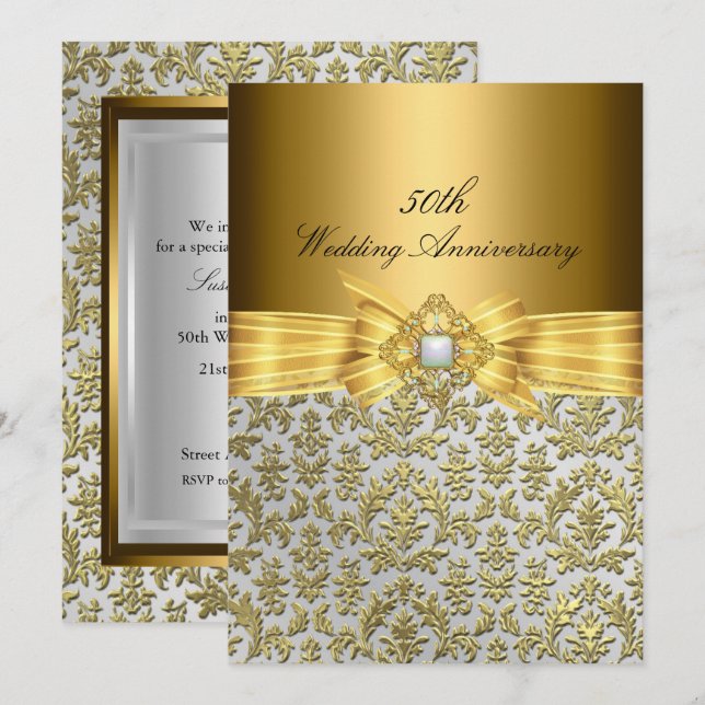 Elegant Damask 50th Wedding Anniversary Invite (Front/Back)