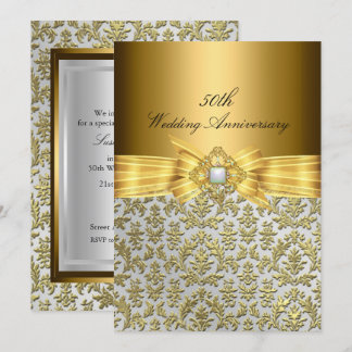 Elegant Damask 50th Wedding Anniversary Invite