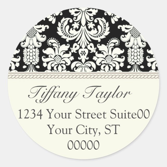 Elegant Damask Address Sticker (Front)