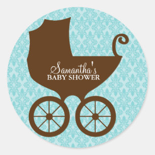 Elegant Damask and Baby Carriage Stickers