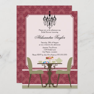 Elegant Damask and Chandelier Tea Party Invitation