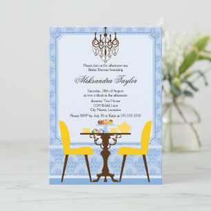 Elegant Damask and Chandelier Tea Party Invitation
