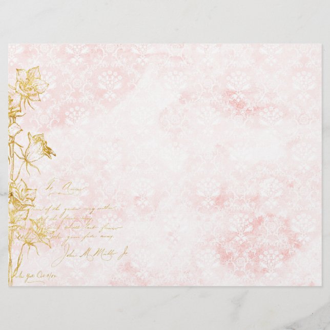 Elegant Damask and Gold Floral Scrapbook Paper (Front)