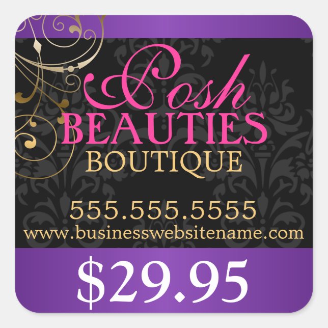 Elegant Damask and Gold Swirls Price Tag (Front)