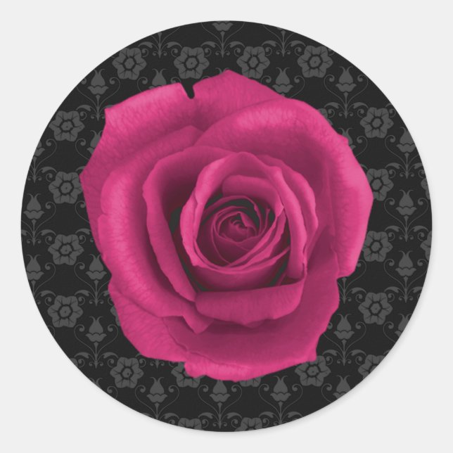 Elegant Damask and Pink Rose Sticker (Front)