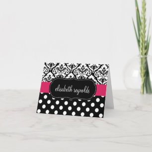 Elegant Damask and Polka Dots Personalised Note Card