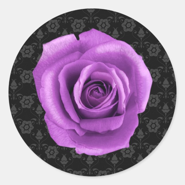 Elegant Damask and Purple Rose Sticker (Front)