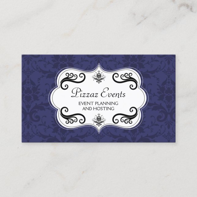 Elegant Damask and Swirls Business Card (Front)