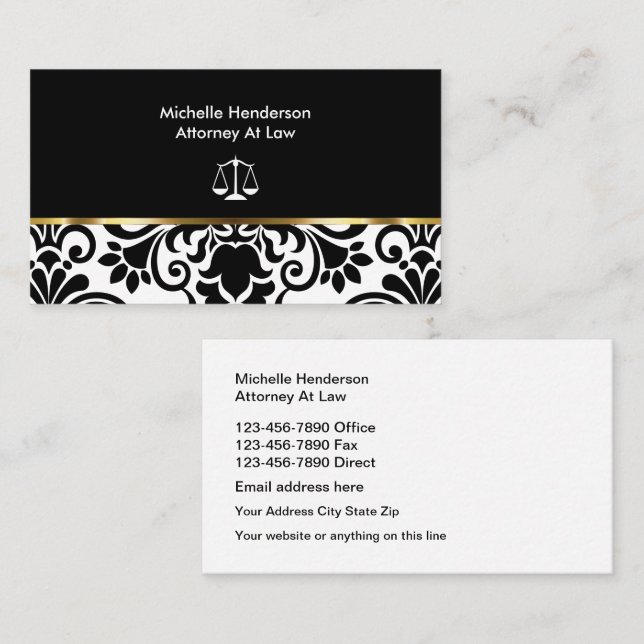 Elegant Damask Attorney Business Card (Front/Back)