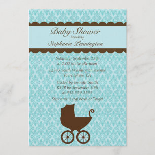 Elegant damask baby carriage shower invitation