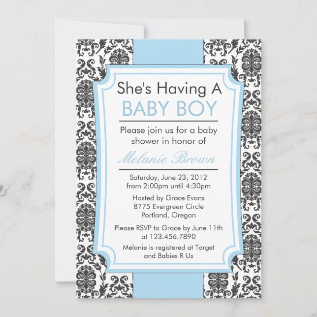 Elegant Damask Baby Shower Invite (Front)