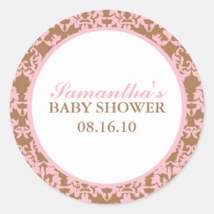 Elegant Damask Baby Shower Stickers