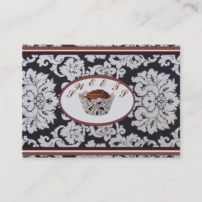 Elegant Damask Bakery Cafe Catering Business Card (Front)