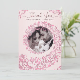 Elegant Damask Beige Wedding Thank You Card