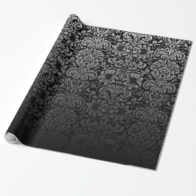 Elegant Damask (Black and Silver) Wrapping Paper (Unrolled)