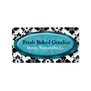 Elegant Damask Blue Baking Labels