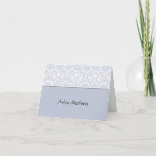 Elegant Damask Blue Photo Thank You Notecard