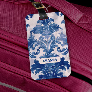 Elegant damask Blue toile de jouy monogram Luggage Tag