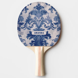 Elegant damask Blue toile de jouy monogram Ping Pong Paddle