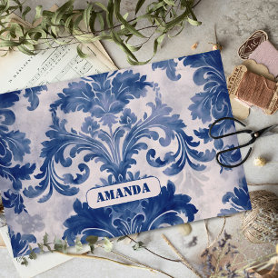 Elegant damask Blue toile de jouy monogram Tissue Paper