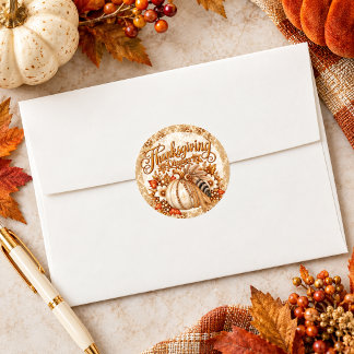 Elegant Damask Boho Pumpkin Thanksgiving Dinner Classic Round Sticker