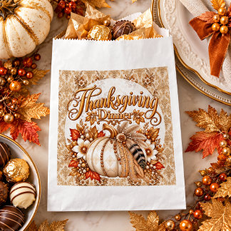 Elegant Damask Boho Pumpkin Thanksgiving Dinner Favour Bags