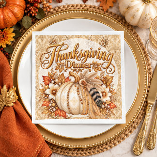 Elegant Damask Boho Pumpkin Thanksgiving Dinner Napkin