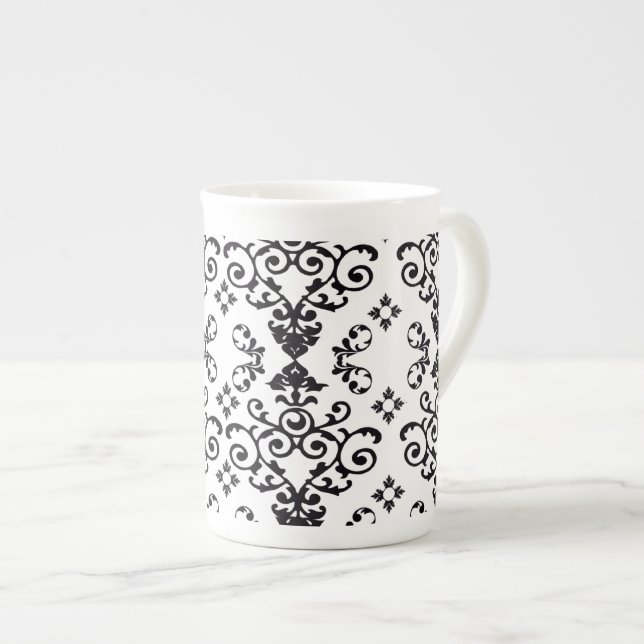Elegant Damask Bone China Mug (Front Right)
