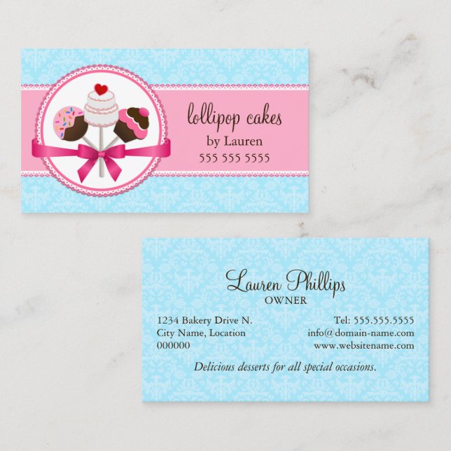 Elegant Damask Cake Pops Baker Business Card (Front/Back)