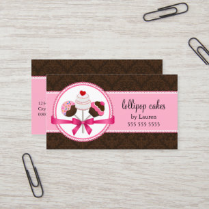 Elegant Damask Cake Pops Bakery Business Card