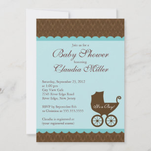 Elegant Damask Carriage Boy Baby Shower Invitation