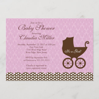 Elegant Damask Carriage Girl Baby Shower Invitation