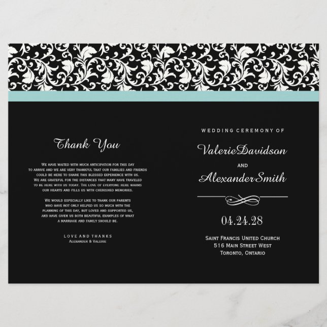 Elegant Damask Ceremony Wedding Programs (Front)
