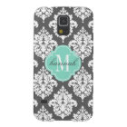 Elegant Damask Charcoal & Aqua Custom Monogrammed