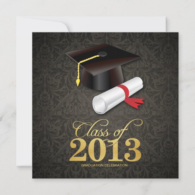 Elegant Damask Class of 2013 Graduation with gold Invitation (Front)
