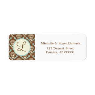 Elegant Damask Custom Monogram Brown White Blue