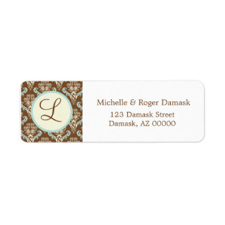 Elegant Damask Custom Monogram Brown White Blue